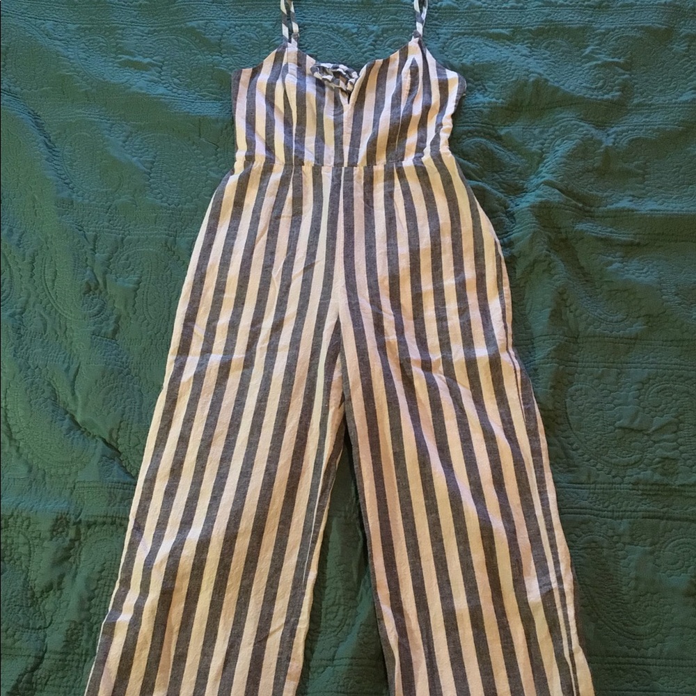 Sanctuary White/Blue Striped Spaghetti Strap Jumpsuit, Size 2